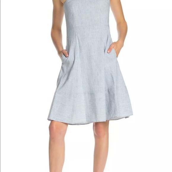 Theory a line blue and white linen dress - Picture 4 of 13